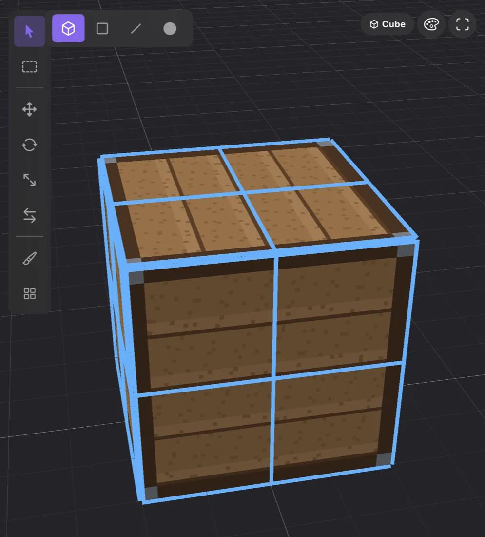 The same cube with a crate image on those Box UVs: each side shows one crate across its four faces.